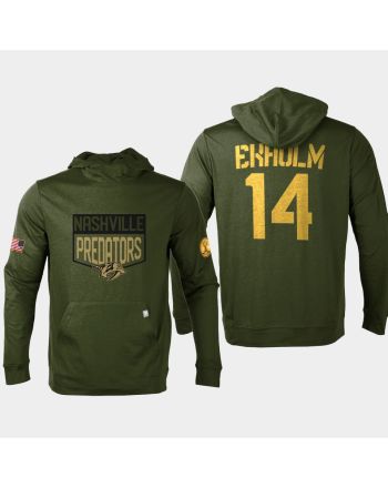 Nashville Predators 14 Mattias Ekholm 2022 Salute to Service Olive Pullover