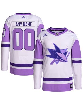 San Jose Sharks Hockey Fights Cancer Primegreen Custom Men Jersey - White/Purple