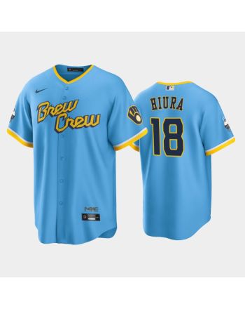 Men's Milwaukee Brewers 18 Keston Hiura 2022-23 City Connect Powder Blue Jersey