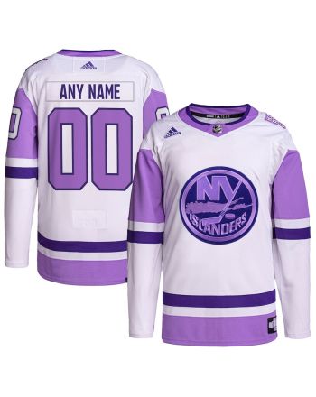 New York Islanders Hockey Fights Cancer Primegreen Custom Men Jersey - White/Purple