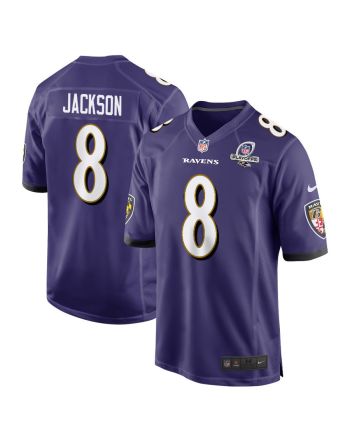 Lamar Jackson 8 Baltimore Ravens 2023 Playoffs Patch Game Men Jersey - Purple