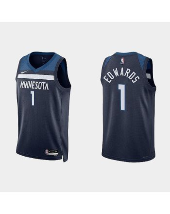 Minnesota Timberwolves 1 Anthony Edwards 2022-23 Icon Edition Navy Men Jersey