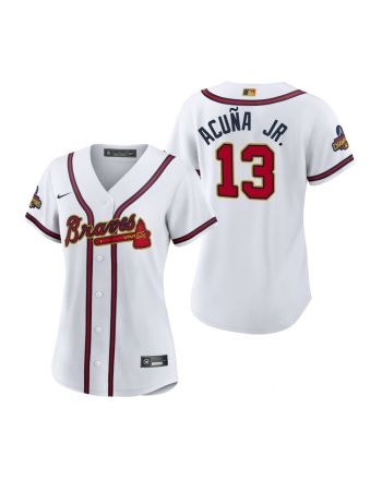 Women's Ronald Acuna Jr. 13 Atlanta Braves White 2022-23 Gold Program Jersey