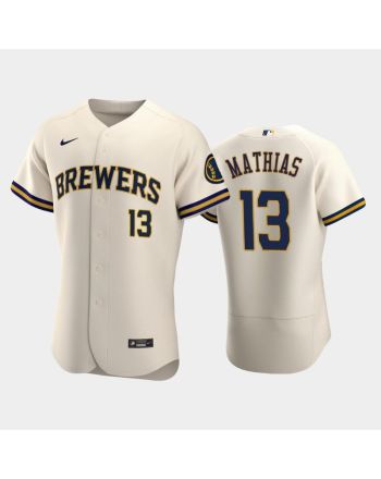 Milwaukee Brewers 13 Mark Mathias Home Team Cream Jersey Jersey