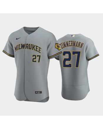 Milwaukee Brewers 27 Jordan Zimmermann Road Team Gray Jersey Jersey