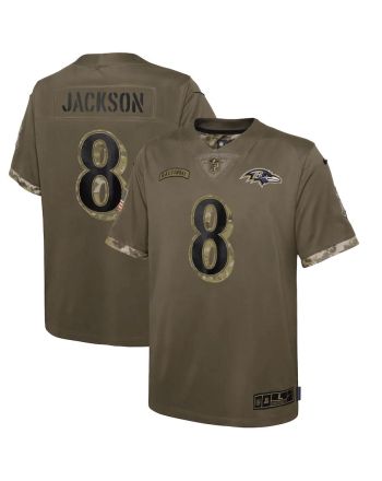 Lamar Jackson Baltimore Ravens Youth 2022 Salute To Service Player Limited Jersey - Olive