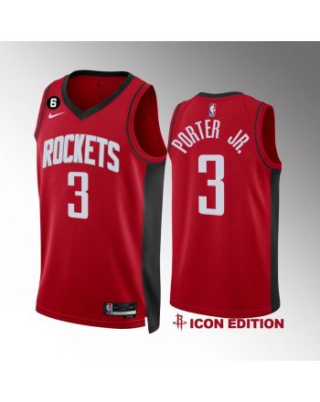 Houston Rockets Kevin Porter Jr. 3 2022-23 Icon Edition Red Jersey NO.6 Patch