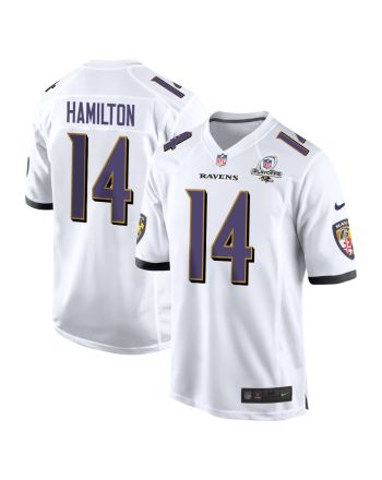 Kyle Hamilton 14 Baltimore Ravens 2023 Playoffs Patch Game Men Jersey - White