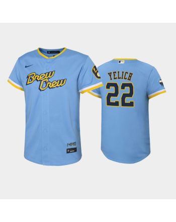 2022-23 City Connect Youth Milwaukee Brewers Christian Yelich 22 Christian Yelich Jersey - Powder Blue