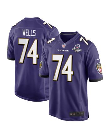 Josh Wells 74 Baltimore Ravens 2023 Playoffs Patch Game Men Jersey - Purple