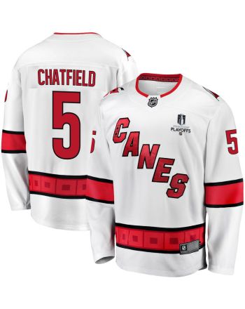 Jalen Chatfield 5 Carolina Hurricanes Stanley Cup 2023 Playoffs Patch Away Breakaway Men Jersey - White