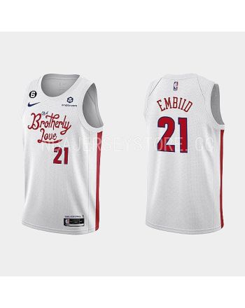 Philadelphia 76ers 21 Joel Embiid 2022-23 City Edition White Men Jersey