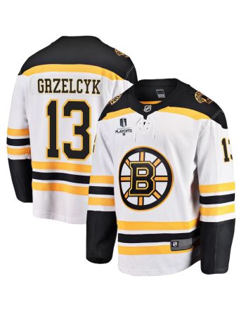 Matt Grzelcyk 13 Boston Bruins Stanley Cup 2023 Playoffs Patch Away Breakaway Men Jersey - White