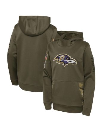 Baltimore Ravens Youth 2022 Salute To Service Performance Pullover Hoodie - Olive