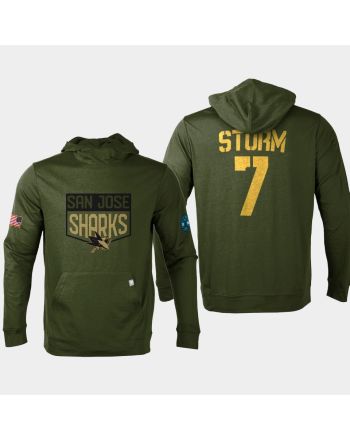 San Jose Sharks 7 Nico Sturm Military Olive Equipment 2022 Pullover Hoodie Olive