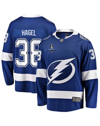 Brandon Hagel 38 Tampa Bay Lightning Stanley Cup 2023 Playoffs Patch Home Breakaway Men Jersey - Blue