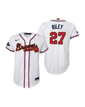 Youth Austin Riley 27 Atlanta Braves White 2022-23 Gold Program Jersey