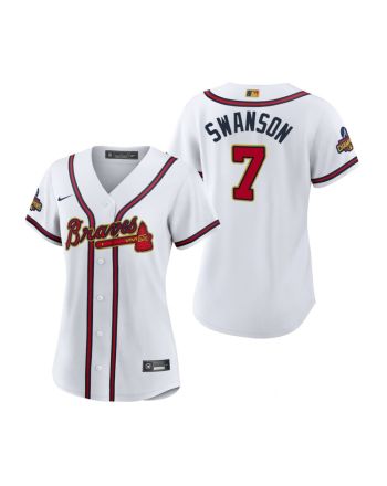 Women's Dansby Swanson 7 Atlanta Braves White 2022-23 Gold Program Jersey