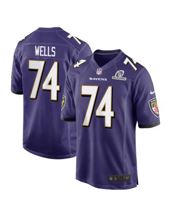 Josh Wells 74 Baltimore Ravens 2024 Divisional Patch Game Men Jersey - Purple