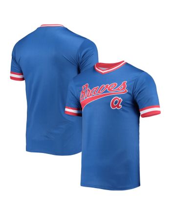 Men's Stitches Royal/Red Atlanta Braves Cooperstown Collection V-Neck Team Color Jersey Jersey