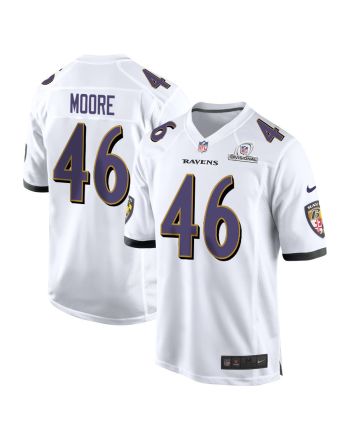 Nick Moore 46 Baltimore Ravens 2024 Divisional Patch Game Men Jersey - White