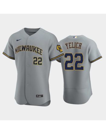 Milwaukee Brewers 22 Christian Yelich Road Team Gray Jersey Jersey