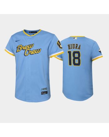 2022-23 City Connect Youth Milwaukee Brewers Keston Hiura 18 Keston Hiura Jersey - Powder Blue