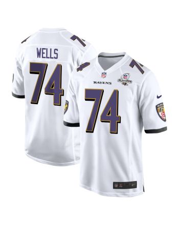 Josh Wells 74 Baltimore Ravens 2023 Playoffs Patch Game Men Jersey - White