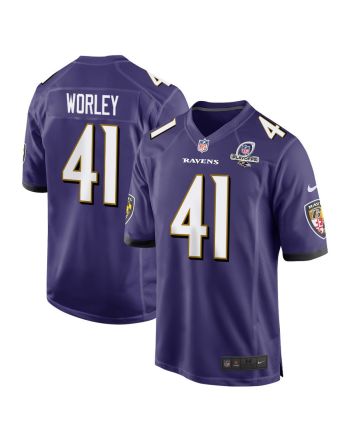 Daryl Worley 41 Baltimore Ravens 2023 Playoffs Patch Game Men Jersey - Purple