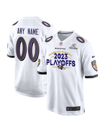 Baltimore Ravens Charm City Football 2023 Playoffs Game Men Custom Jersey - White