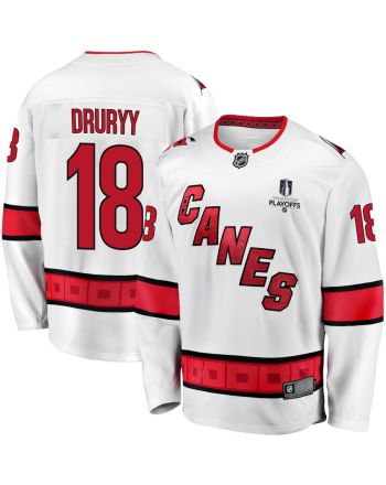 Jack Drury 18 Carolina Hurricanes Stanley Cup 2023 Playoffs Patch Away Breakaway Men Jersey - White