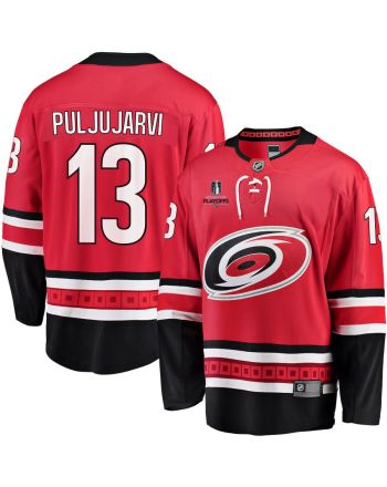 Jesse Puljujarvi 13 Carolina Hurricanes Stanley Cup 2023 Playoffs Patch Home Breakaway Men Jersey - Red