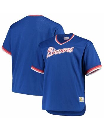 Atlanta Braves Mitchell And Ness Big And Tall Cooperstown Collection Mesh Wordmark V-neck Jersey - Royal