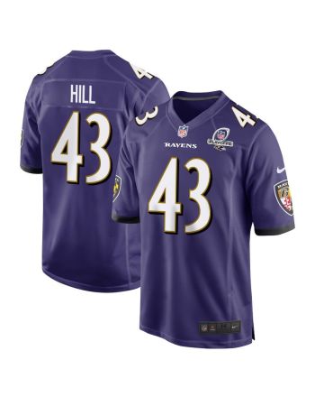 Justice Hill 43 Baltimore Ravens 2023 Playoffs Patch Game Men Jersey - Purple