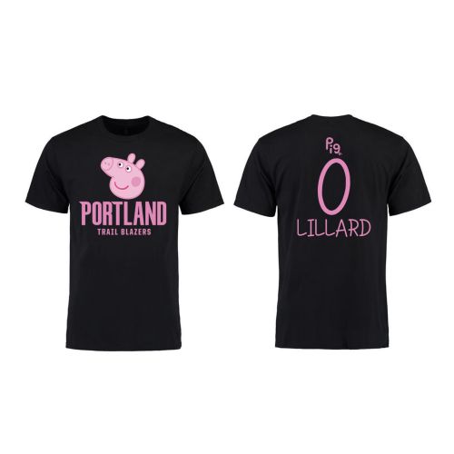 Damian Lillard 0 Portland Trail Blazers Pig Print T-Shirt - Black