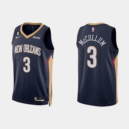 New Orleans Pelicans 3 C.J. McCollum 2022-23 Icon Edition Navy Men Jersey