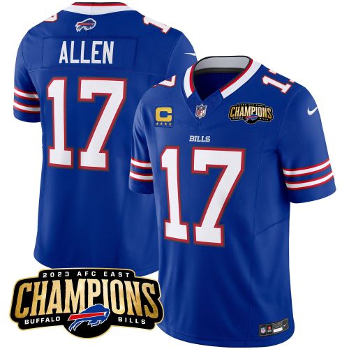 Josh Allen 17 Buffalo Bills 2023 AFC East Champions Patch Game Men Jersey - Royal