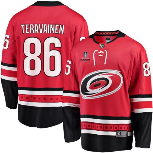 Teuvo Teravainen 86 Carolina Hurricanes Stanley Cup 2023 Playoffs Patch Home Breakaway Men Jersey - Red