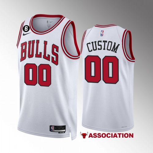 Custom 00 Chicago Bulls White Men Jersey 2022-23 Association Edition NO.6 Patch