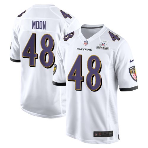 Jeremiah Moon 48 Baltimore Ravens 2024 Divisional Patch Game Men Jersey - White