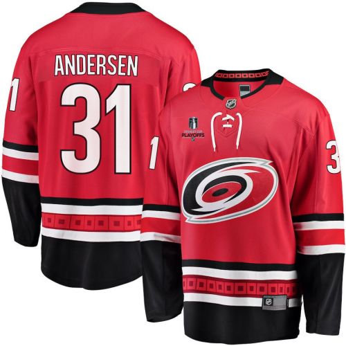 Frederik Andersen 31 Carolina Hurricanes Stanley Cup 2023 Playoffs Patch Home Breakaway Men Jersey - Red