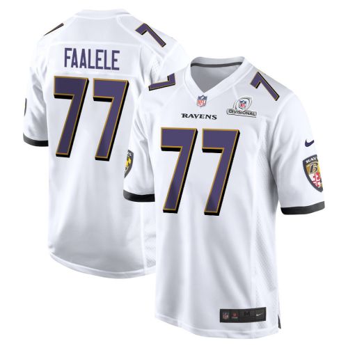 Daniel Faalele 77 Baltimore Ravens 2024 Divisional Patch Game Men Jersey - White