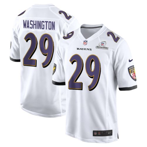 Ar'Darius Washington 29 Baltimore Ravens 2024 Divisional Patch Game Men Jersey - White