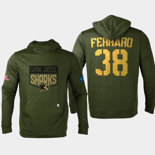 San Jose Sharks 38 Mario Ferraro Military Olive Equipment 2022 Pullover Hoodie Olive