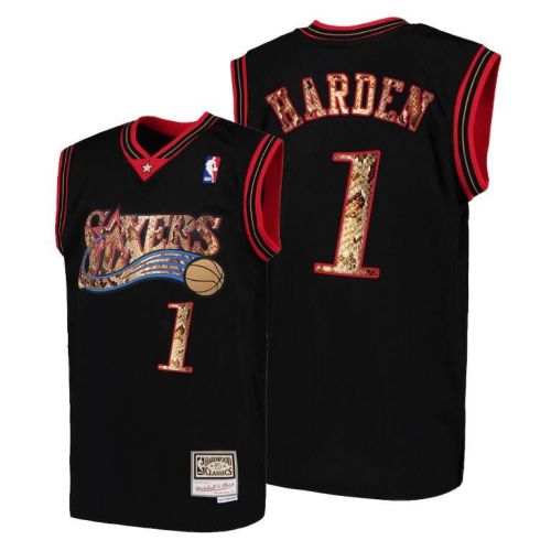 James Harden 1 Philadelphia 76ers Python Skin Black Jersey 2022 New Number - Men Jersey