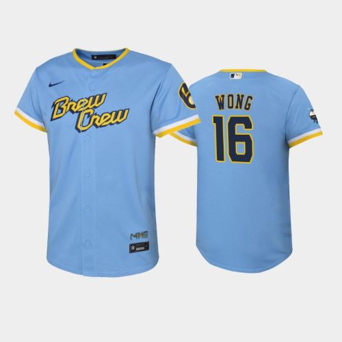 2022-23 City Connect Youth Milwaukee Brewers Kolten Wong 16 Kolten Wong Jersey - Powder Blue