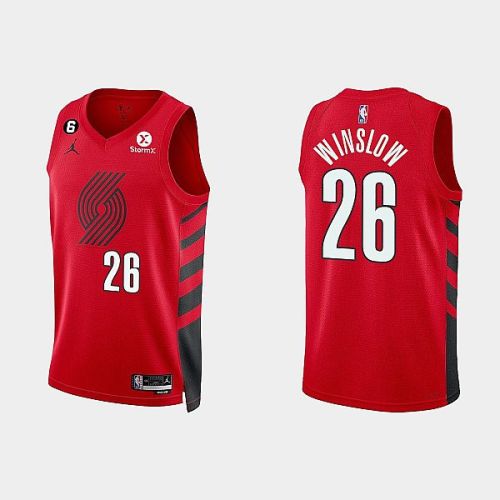 Portland Trail Blazers 26 Justise Winslow 2022-23 Statement Edition Red Men Jersey