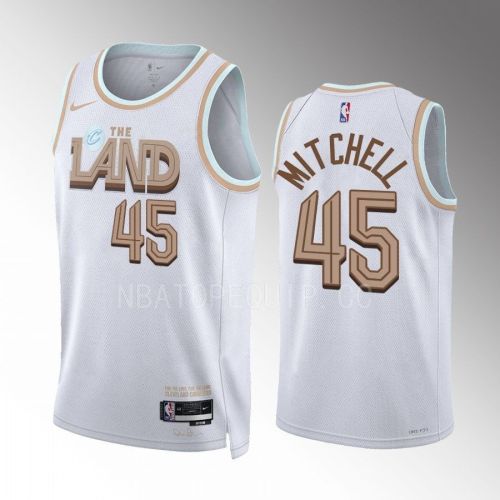 Donovan Mitchell 45 2022-23 Cleveland Cavaliers White City Edition Jersey Swingman