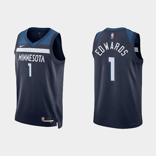 Minnesota Timberwolves 1 Anthony Edwards 2022-23 Icon Edition Navy Men Jersey