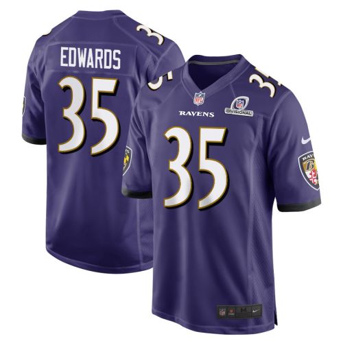 Gus Edwards 35 Baltimore Ravens 2024 Divisional Patch Game Men Jersey - Purple